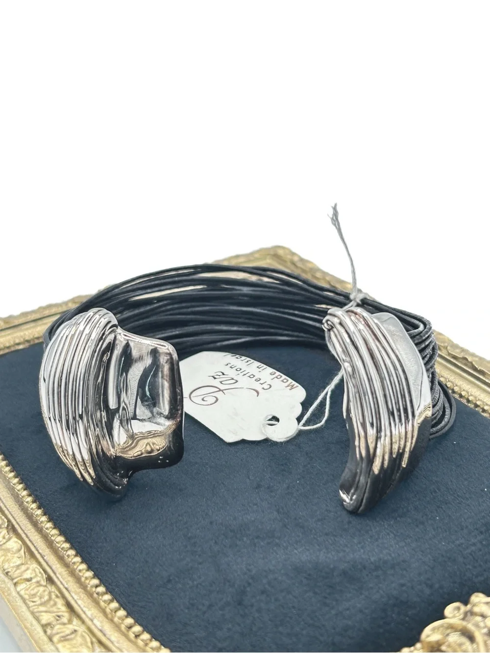Paz Creations Black Multi-Strand Leather Bracelet with 925 Sterling Wrap Accent